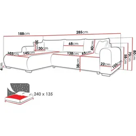 Mirjan24 Ecksofa Merkos Cord, mit Schlaffunktion und Bettkasten, Wohnlandschaft, Bettfunktion L-Form Sofa, Ottomane universell Poso 06)