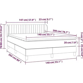 vidaXL Boxspringbett mit Matratze Hellgrau 140x200 cm Samt