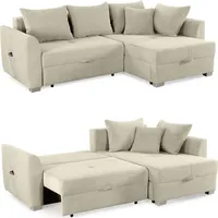 Ecksofa L-Form Couch Polsterecke Schlaffunktion Bettkasten Cord in Beige Grau / 15201 - Beige