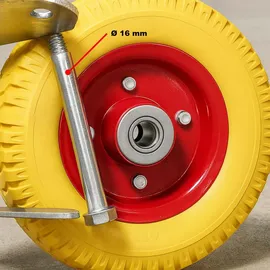 Wiltec Bockrollen Set 4x Ø258 und 78mm Breite Transportrolle Vollmaterial mit Metallfelgen gelb pannensicher bis 150kg Apparaterolle leiser Lauf