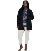 Ulla Popken Plissee-Strickjacke A-Linie Schalkragen Langarm Blau L-XL