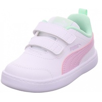 Puma Mädchen-Sneaker-Slipper-Klettschuh Courtflex v2 V Inf Weiß-Rosa-Grün, Farbe:weiß, EU