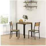 Homcom 3-teilige Essgruppe Esstisch mit 2 Stühlen, 4 cm Tischplatte Sitzgruppe Küchentisch mit Metallgestell Esszimmergruppe, Rustikal-Braun