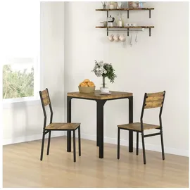 Homcom 3-teilige Essgruppe Esstisch mit 2 Stühlen, 4 cm Tischplatte Sitzgruppe Küchentisch mit Metallgestell Esszimmergruppe, Rustikal-Braun
