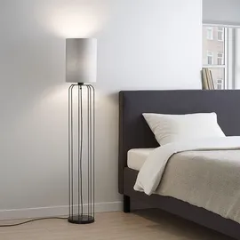 Fischer Leuchten - Stehleuchte Esszimmer 1 flammig Stehlampe schwarz silber mit Textilschirm, Metall Stoff, 1 E27 Fassung, Dxh 20x114 cm