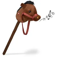 Relaxdays Steckenpferd mit Sound, Braun,Dunkelrot,Schwarz