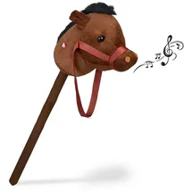 Relaxdays Steckenpferd mit Sound, Braun,Dunkelrot,Schwarz