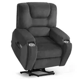 MCombo M MCombo Fernsehsessel mit Aufstehhilfe Elektrisch, mit Massage & Heizung, Relaxsessel mit Liegefunktion bis 145°, 7252 (Stoff, Dunkelgrau)