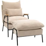 Homcom Relaxsessel Polyester/Cord 68 x 88 x 91,5 cm Beige mit Hocker