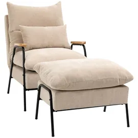 Homcom Relaxsessel Polyester/Cord 68 x 88 x 91,5 cm Beige mit Hocker