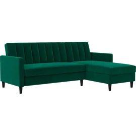 dorel home Ecksofa DOREL HOME "Celine, L-Form", grün (dunkelgrün), B:213cm H:83cm T:154cm, Veloursstoff 100% Polyester, Sofas, Ecksofa, mit Bett-Funktion und Stauraum. Recamiere beidseitig montierbar