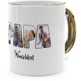 PhotoFancy® - Fototasse 'Papa' - Personalisierte Tasse mit eigenem Foto und Text selbst gestalten - Gold glänzend