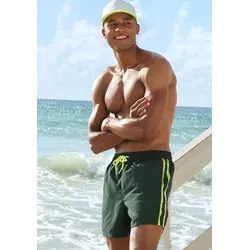 Badeshorts BUFFALO, Herren, Gr. M (50), N-Gr, grün (oliv, lime), Recycling-Polyester, Microfaser, kontrastfarbene Details, Badehosen, mit kontrastfarbenen Details