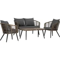 Outsunny Gartenmöbel-Set mit Sofa Kissen Stahl Braun+Grau