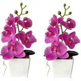 XIZHI Künstliche Orchideen mit Vase, 25,4 cm, künstliche Pflanze, Bonsai, Seidenblumen, Schmetterling, Orchidee mit Topf für Hochzeit, Büro, Heimdekoration, Innendekoration, 2 Stück (lila)