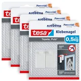 Tesa Klebenagel für Tapeten und Putz 0,5kg im 4er Pack - Selbstklebende Nägel für empfindliche Oberflächen - rückstandslos - Bis zu 0,5 kg Halteleistung pro Nagel - 4x 2 Klebenägel