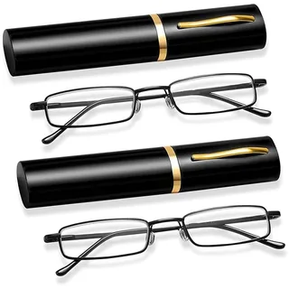 FAINCA 2 Stück Lesebrille, Lesebrille Herren, Lesebrillen Anti Blaulicht Brille Federscharnier, Lesebrille Mit Etui, Schmal Lesebrille Kleine Tragbare, Lesebrille Lesehilfe Unisex (150 Grad) - 150