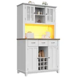 TavilaEcon Küchenbuffet Küchenhochschrank mit LED-Beleuchtung, Verstellbare Ablagen (1-St) MDF, Kippschutz, 106*40*179.5cm, mit 3 weißen Schubladen weiß