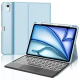 IVEOPPE Tastatur für iPad Air 11 2024, Hülle mit Tastatur für iPad Air 6. Generation (M2), Magnetisch 7-Farbige Beleuchtung Bluetooth QWERTZ Touchpad Tastatur für iPad Air 6 11 Zoll 2024, Babyblau