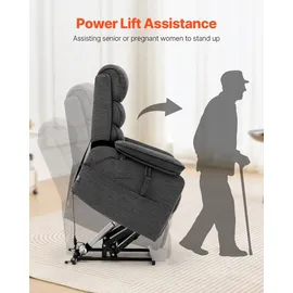 Vevor elektrischer Massagesessel Relaxsessel Liftsessel mit Wärme und Massage für Senioren, Liegesessel mit 2 Motoren & 2 Anti-Fall-Seilen, stufenlose Positionseinstellung (mittelgroß, dunkelgrau)