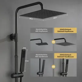 Görbach Regen Duschset mit Duscharmatur Komplettset, Edelstahl Duschsystem mit Thermostat, Überkopfbrause, Handbrause, Duschstange Matt Schwarz (2020MB)