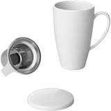 Intirilife Multifunktionale Porzellan Kaffeetasse Teetasse mit Deckel und Teeaufgießer in Weiß mit 350 ml