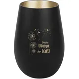 der-porzellan-laden Windlicht mit Gravur Beste Mama der Welt, Schwarz Gold, Teelichthalter aus Glas mit Spruch, Tischdeko modern