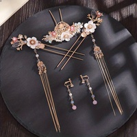 Chinesischer Braut-Hochzeits-Accessoires-Set, florales U-förmiges Haarnadel-Ohrring-Set