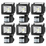 6pcs 10W LED Strahler Fluter Spot Außenstrahler Flutlich mit Bewegungsmelder,Greenmigo Warmweiß Wandstrahler Schwarz Aluminium IP65 Wasserdicht A... - Schwarz