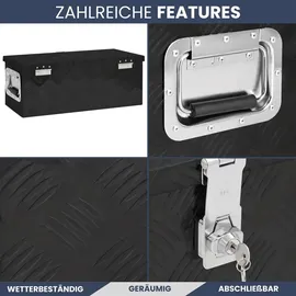 deluke DELUKE® Aluminiumbox mit Deckel Abschließbar Alubox Deichselbox Alu Anhängerbox Werkzeugkiste Transportbox Metallkiste, 60x23,5x23cm Schwarz