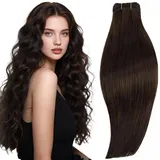 RUNATURE Tressen Echthaar 50cm Braun Echte Haare 100g Echthaar Tressen Zum Einnähen Dunkelbraun Haarverlängerung Glatt Echthaar Tressen Dunkelbraun Menschliches Haar #2