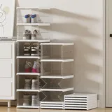FUYUN Kunststoff-Schuhorganizer – Stapelbare und zusammenklappbare 6-stufige Schuhboxen für den Schrank, klare und platzsparende Sneaker-Behälter, keine Montage erforderlich