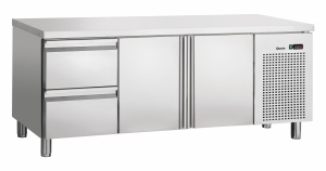 Bartscher Kühltisch S2T2-150, Höhenverstellbarer Kühltisch mit jeweils 2 gekühlten Schubladen und Schränken, 1 Stück