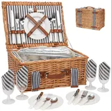 Picknickkorb-Set aus Weidengeflecht für 4 Personen, handgefertigter Picknickkorb aus Weide mit isoliertem Kühler und Besteck-Set, Geschenkkorb für Paare, Valentinstag, Erntedankfest, Geburtstag,