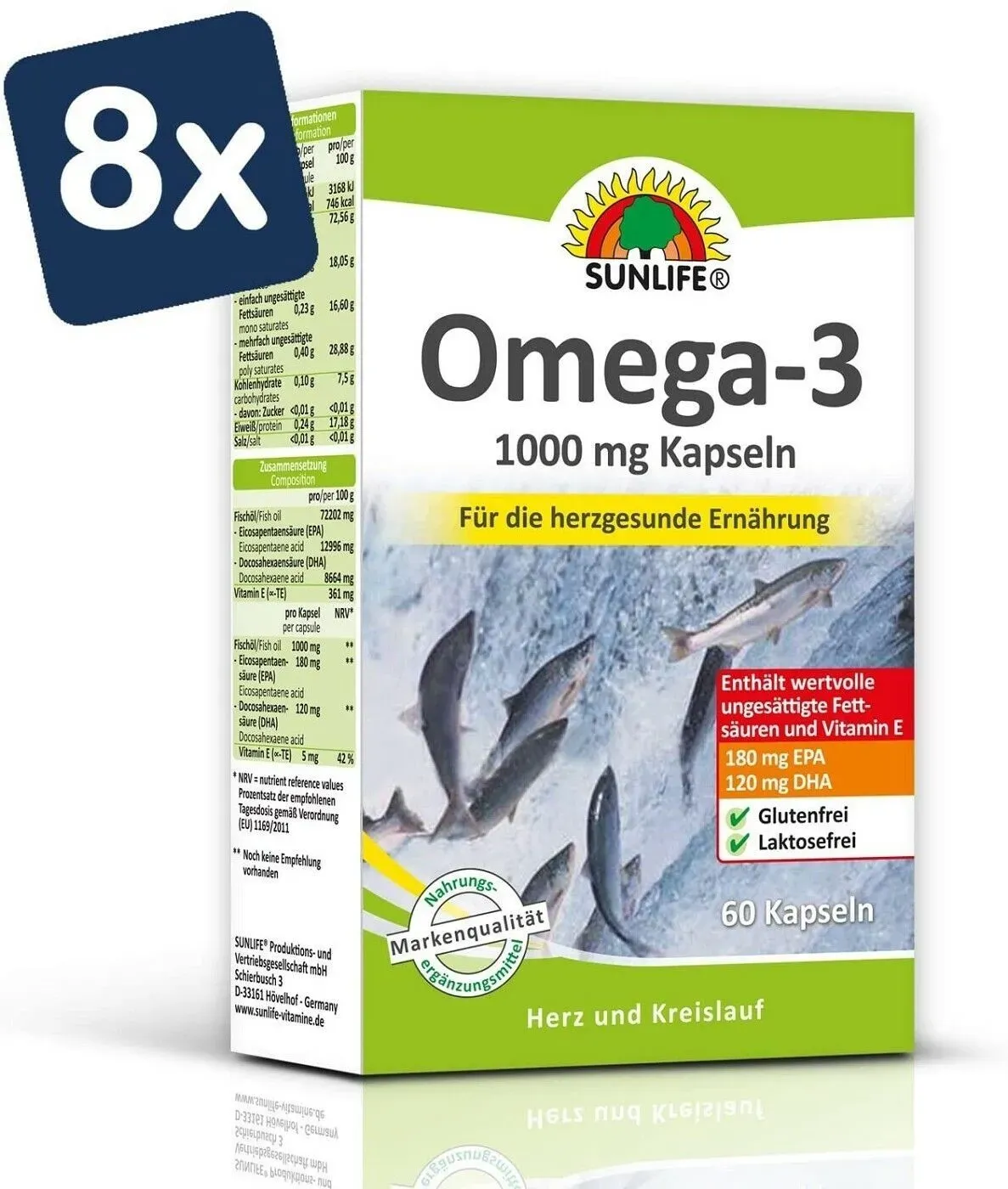 Sunlife Omega 3 1.000mg Kapseln 8x60 Kapseln Vorratsbox