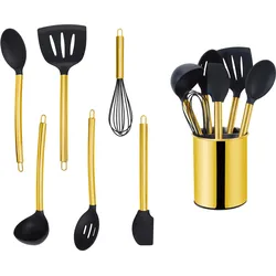 Küchenorganizer-Set ECHTWERK, gold (goldfarben), Edelstahl, Silikon, Küchenhelfer-Sets, Kochbesteck mit Edelstahlgriff, Antihaft-Silikon, mit Utensilienhalter