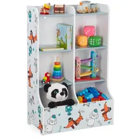 Relaxdays Kinderregal, HxBxT: 90 x 59 x 30 cm, Kinderzimmerregal mit Hundemotiv, 8 Fächer, MDF, Bücherregal Kinder, bunt,