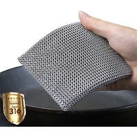 Ergonow Gusseisen-Reiniger, Kettennetz-Schrubber, feiner Ring, 316 Edelstahl, Scheuerschwamm, Bratpfanne,