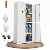 ONDIS24 Aktenschrank Stahlschrank Frank Büroschrank, Werkzeugschrank 180cm inkl. Handschuhe, Schraubendreher & Schlüssel weiß