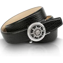 Ledergürtel ANTHONI CROWN, Damen, Gr. 100, schwarz, Leder, unifarben, klassisch, Gürtel, mit silberfarbener Automatik-Schließe und drehendem Steuerruder