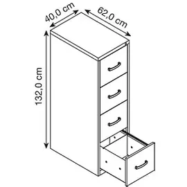 Gürkan Hängeregistraturschrank silber, ahorn 4 Schubladen 40,0 x 62,0 x 132,0 cm