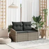 vidaXL 2-Sitzer Gartenbank mit Stauraum und Kissen Grau Poly Rattan