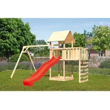 Karibu Woodfeeling Gmbh Karibu Spielturm Lotti Doppelschaukel Anbauplattform Kletterwand Rutsche Rot