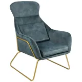 dynamic24 Relaxsessel Samtvelours Blau Sessel Polstersessel Ohrensessel Loungesessel