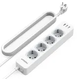 TESSAN 4 Fach Mehrfachsteckdose mit 3 USB, 7 in 1 Steckdosenleiste Verlängerungskabel 3M, Mehrfachstecker mit Schalter, 3600W Verteilersteckdose Steckerleiste, Mehrfachsteckdose mit USB, Weiß