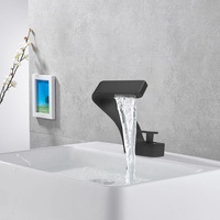 Kupfer Wasserhahn Wasserfall Bad Waschbecken Armatur Mischbatterie Waschtischarmatur modernes kreatives Design (schwarz)