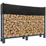 CLP Kaminholzregal Martin Metall 160 x 25 x 115 cm mit Abdeckhaube grau