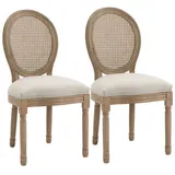 Homcom 2er Set Esszimmerstühle Küchenstuhl mit Rattan-Rückenlehne Linen-Touch