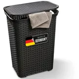 Novaliv - Wäschekorb 1 Stück Rattan Wäschekorb Mit Deckel 60l Schwarz