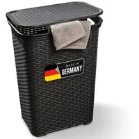 Novaliv - Wäschekorb 1 Stück Rattan Wäschekorb Mit Deckel 60l Schwarz